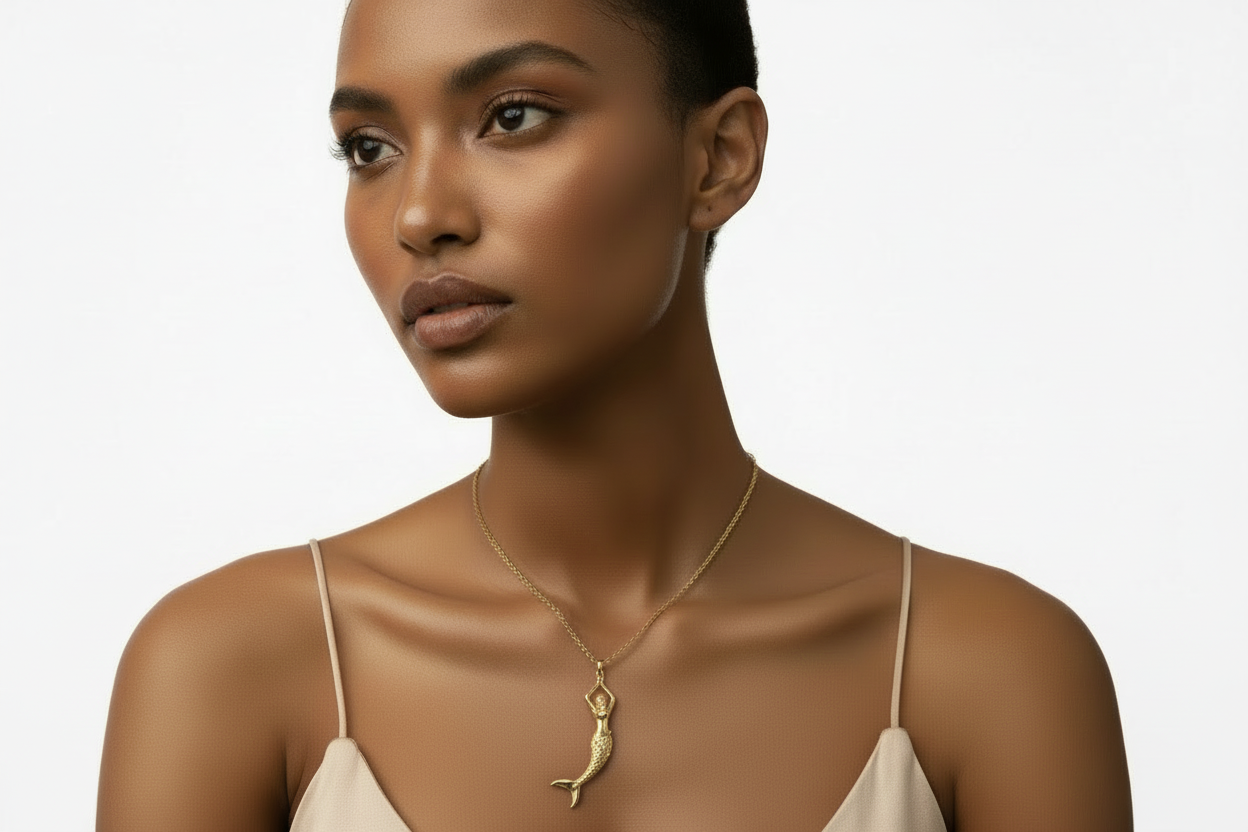 Mermaid Pendant Chain Necklace: 24K Gold Pendant