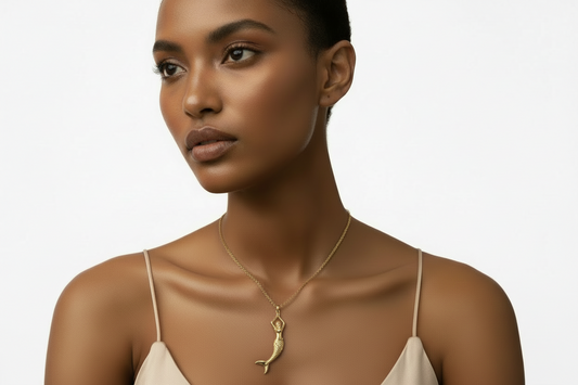 Mermaid Pendant Chain Necklace: 24K Gold Pendant
