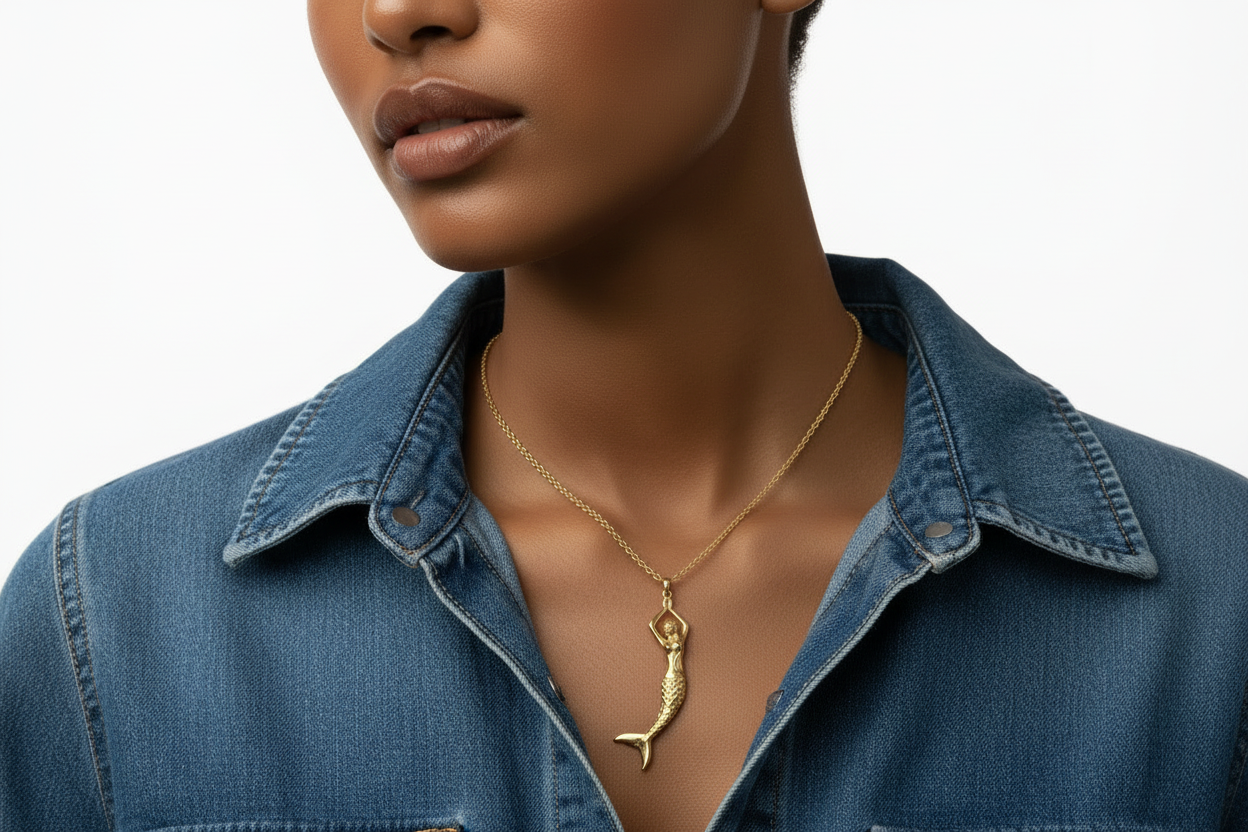 Mermaid Pendant Chain Necklace: 24K Gold Pendant