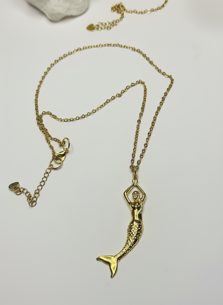 Mermaid Pendant Chain Necklace: 24K Gold Pendant