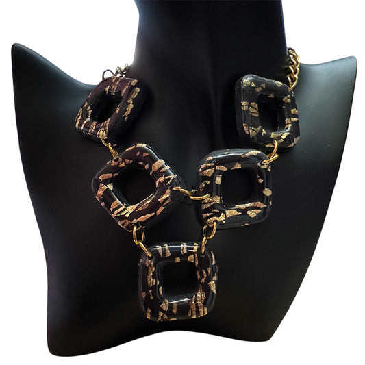 Black Gold Statement Necklace Fashionable Necklace Gift For Her Handmade Clay Jewelry Unique Design Chunky Necklace