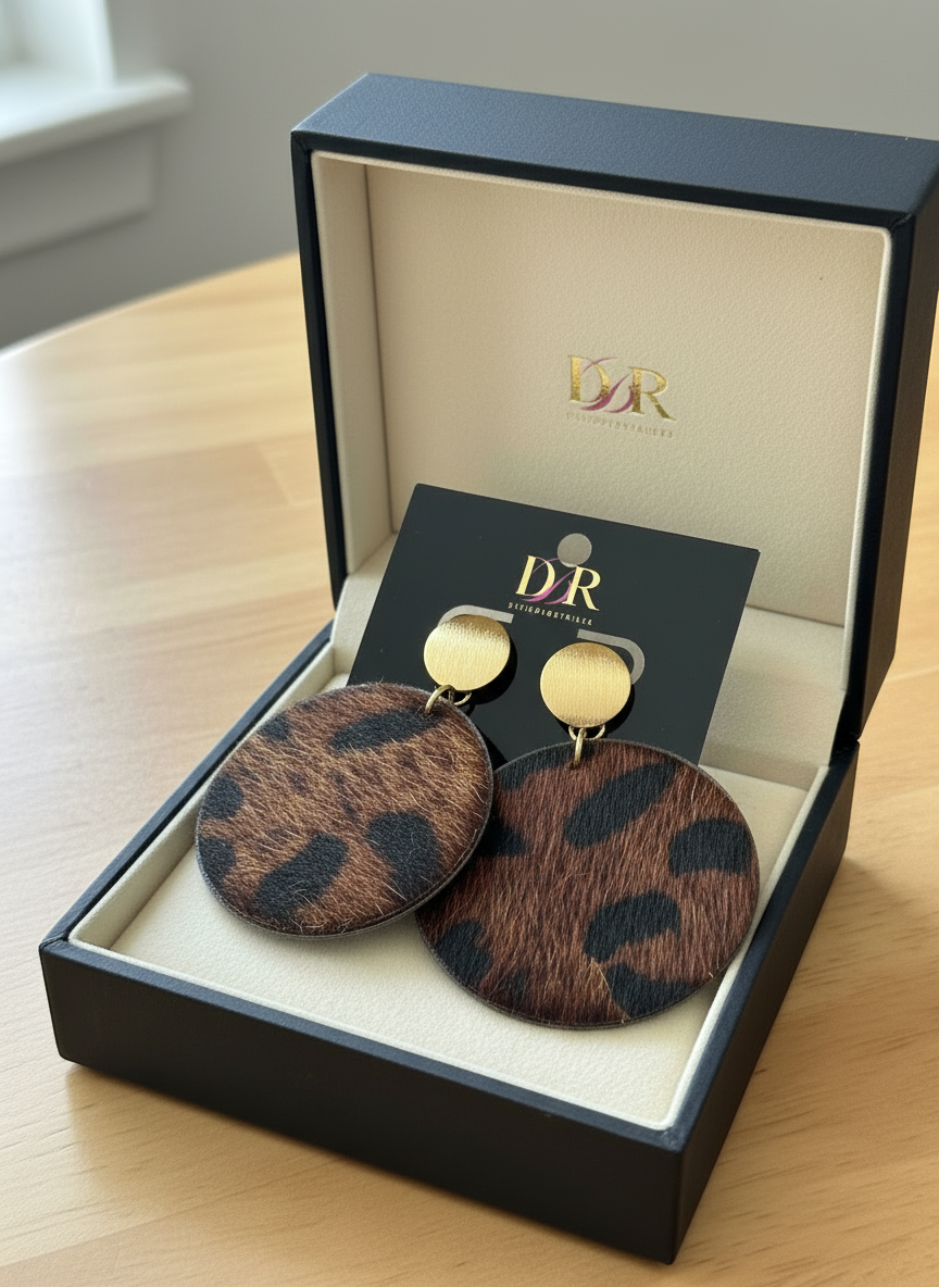 Faux Fur Leopard Print Wooden Earrings: Lightweight Safari Jewelry