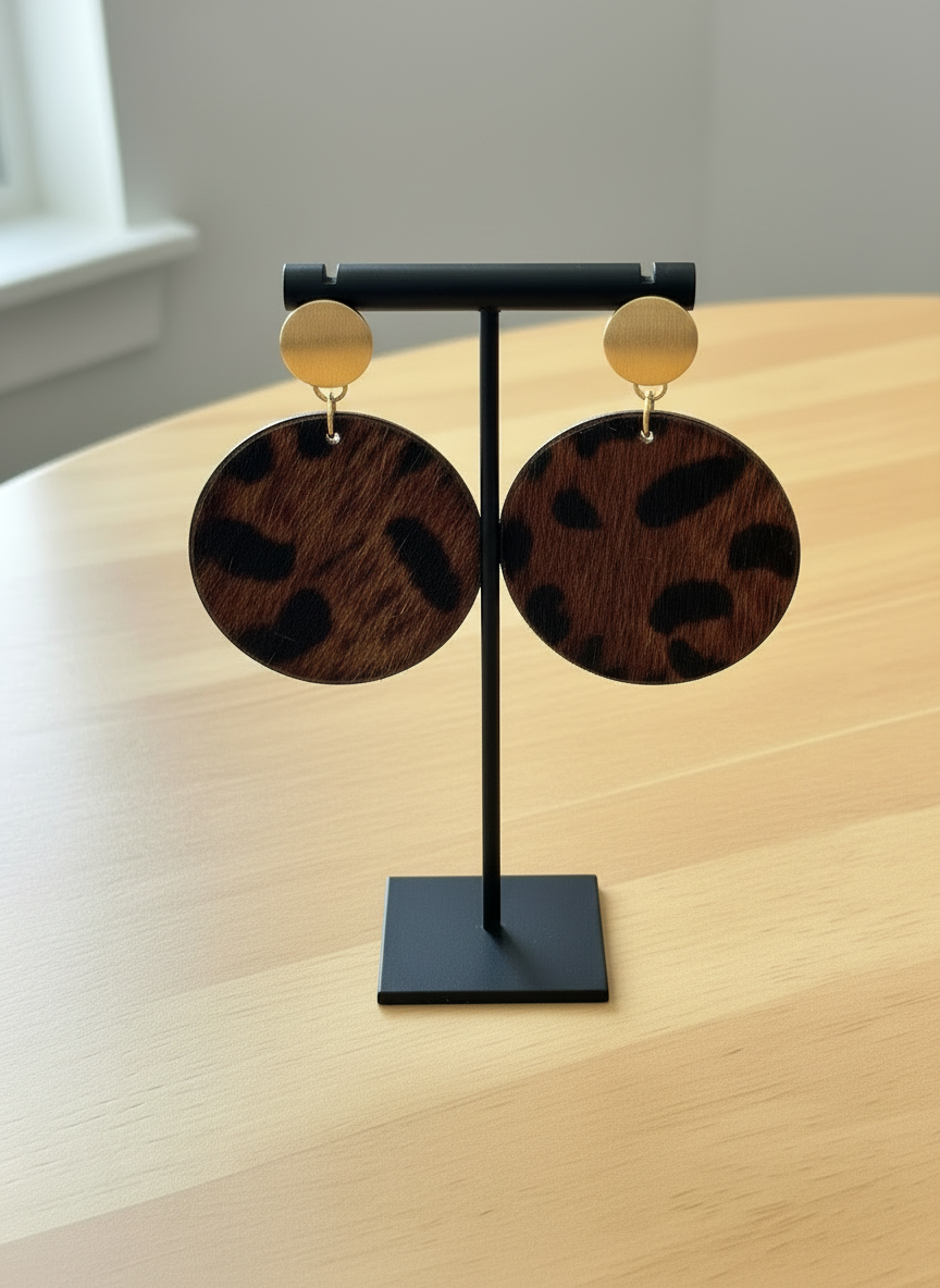 Faux Fur Leopard Print Wooden Earrings: Lightweight Safari Jewelry