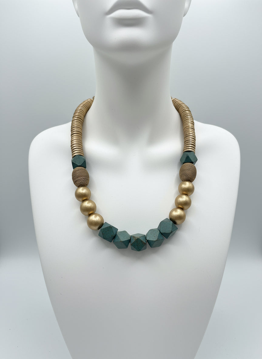Gold and Black Wood Necklace: Lightweight Beads