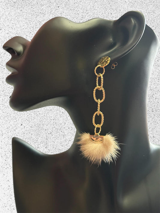 Fur Statement Earrings, Brown Earrings, Mothers Day Jewelry, Gold Earrings, Trendy Earrings, Dangle Earrings, Long Earrings Dangle Earrings