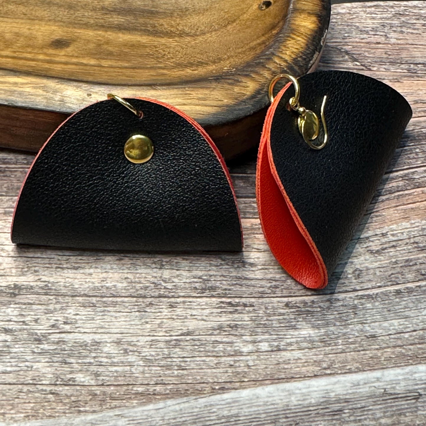 Black and Red Statement Faux Leather Earrings:  Unique Dangle Jewelry