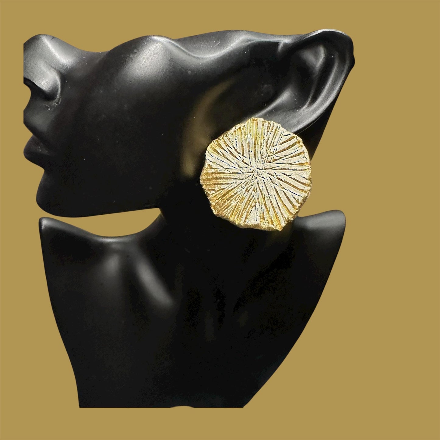Gold Textured Statement Earrings: Lightweight Unique Clay Jewelry