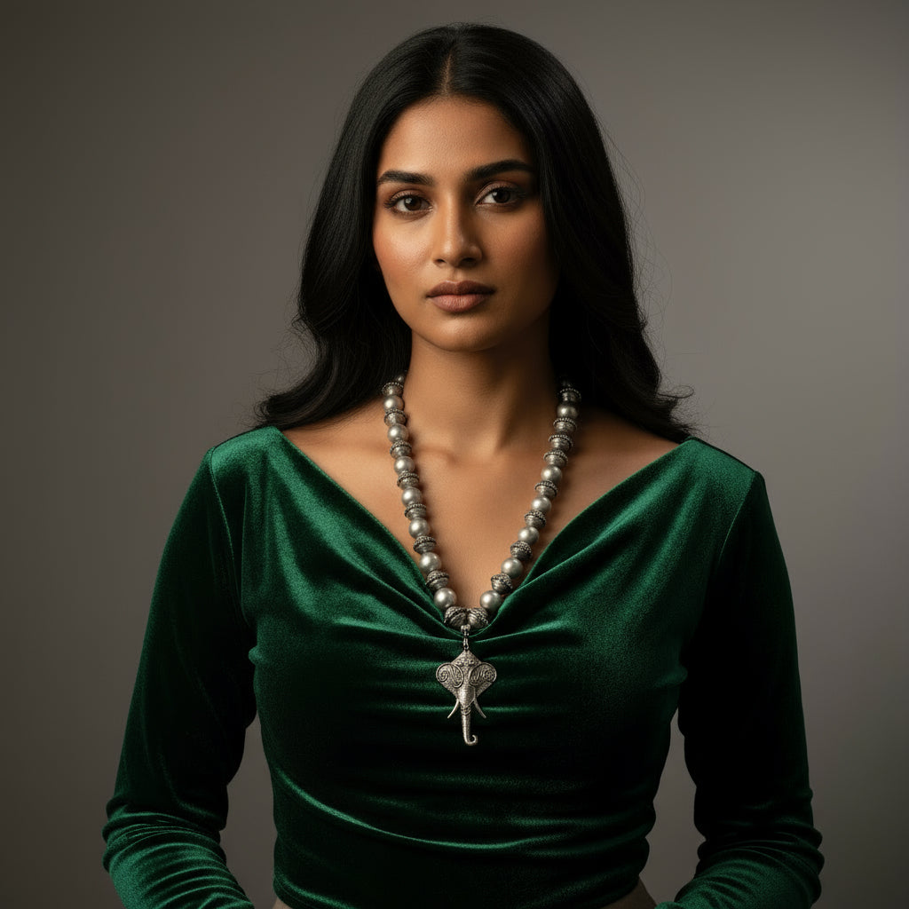 Silver Elephant Pendant Necklace: Tribal Fashion Jewelry