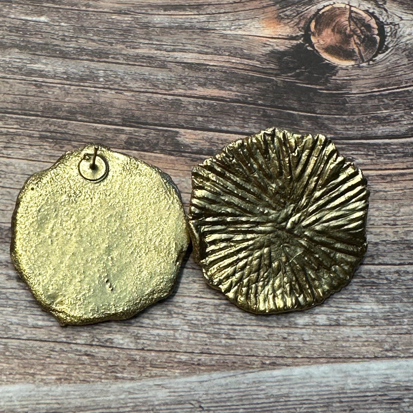 Gold Textured Statement Earrings: Lightweight Unique Clay Jewelry