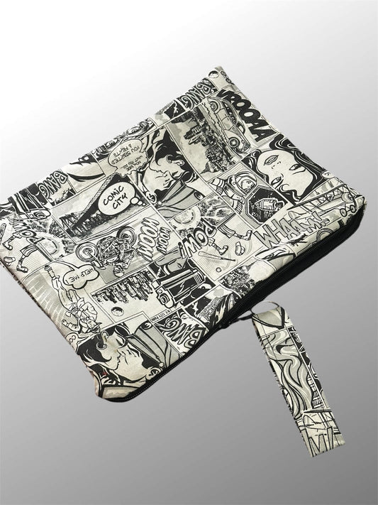 Popart Makeup Bag, Black White, Oversized Clutch Cartoon Makeup Bag Makeup Pouch, Travel Bag, Clutch, Wristlet, Gift for Her, Christmas Gift