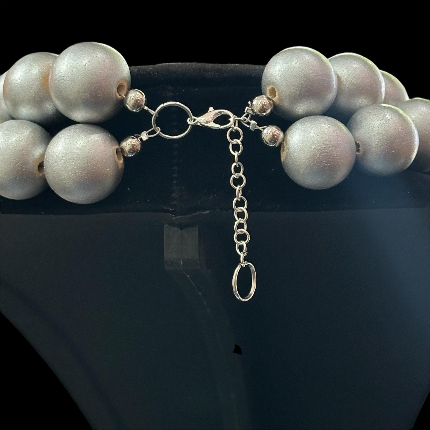 Silver Wood Beaded Necklace: Chunky Statement Jewelry, Gift for Women