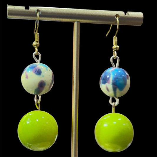 Green and Yellow Everyday Earrings: Boho Lightweight Dangles