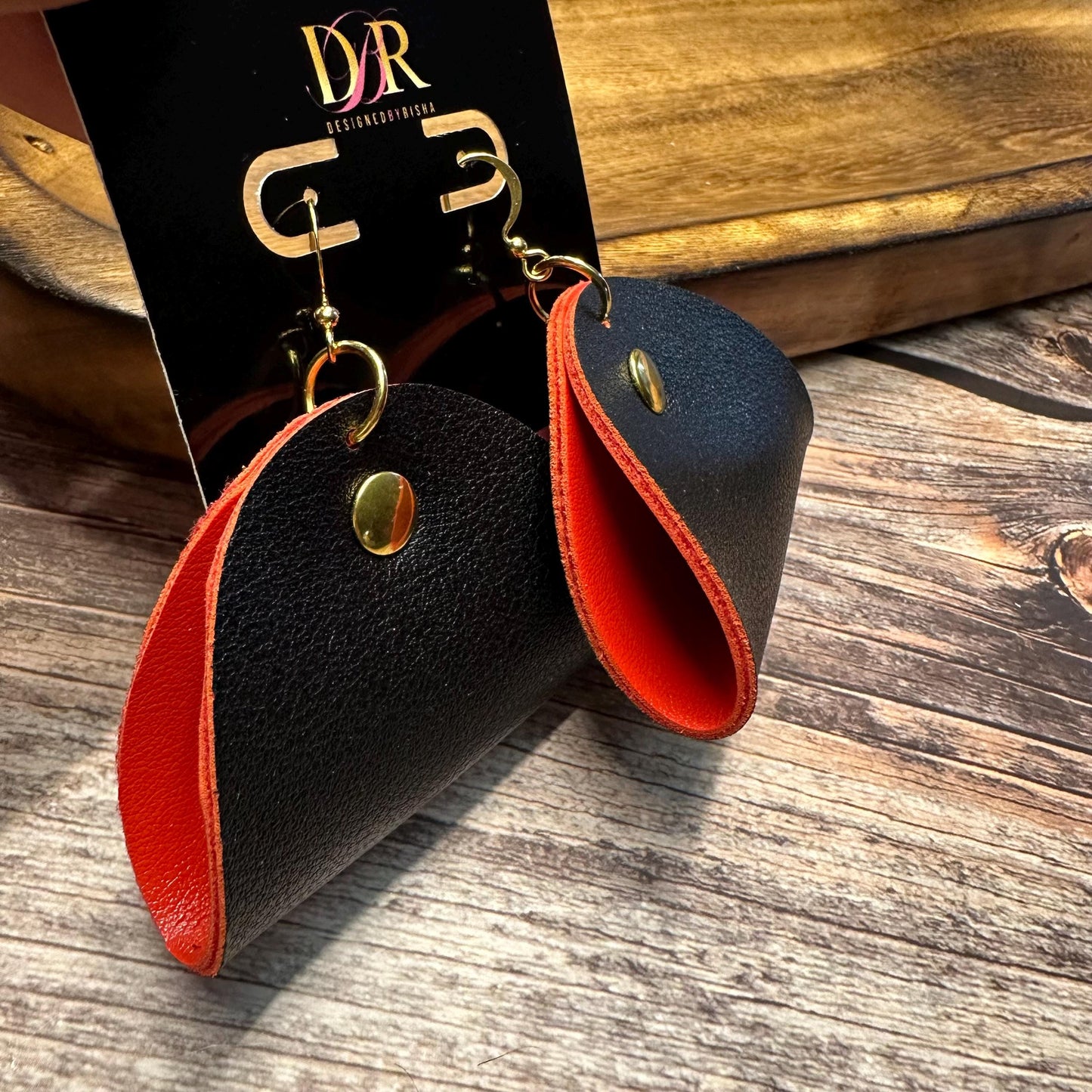 Black and Red Statement Faux Leather Earrings:  Unique Dangle Jewelry