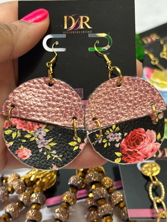 Lightweight Faux Leather Floral Earrings – Handmade Summer Statement Earrings for Women - Everyday Earrings