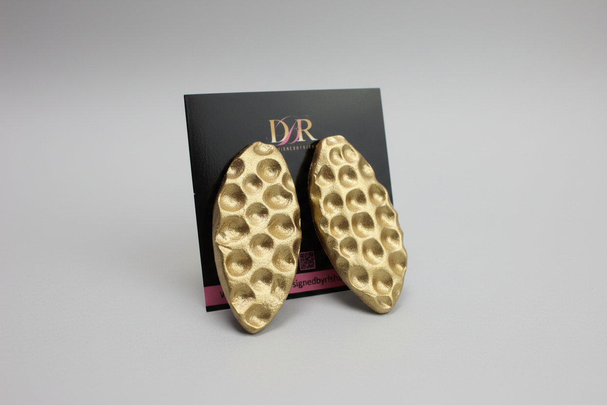 Gold Textured Clay Statement Earrings: Women’s Fashionable Trendy Jewelry