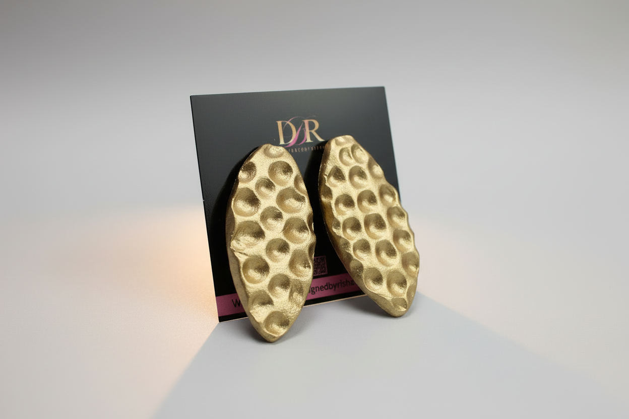 Gold Textured Clay Statement Earrings: Women’s Fashionable Trendy Jewelry