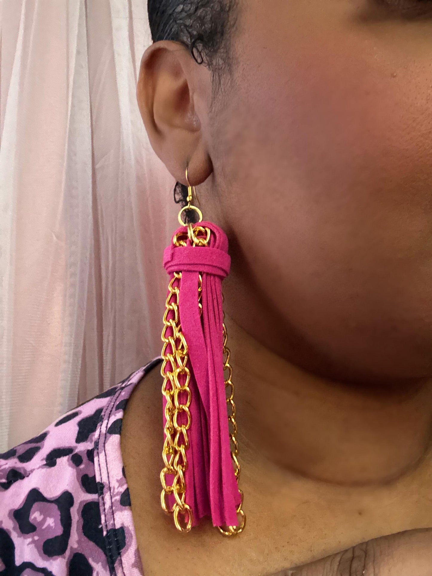 Velvet Tassel Chain Earrings | Long Dangle Statement Earrings | Boho Fringe Earrings | Lightweight Bold Earrings | Handmade Jewelry