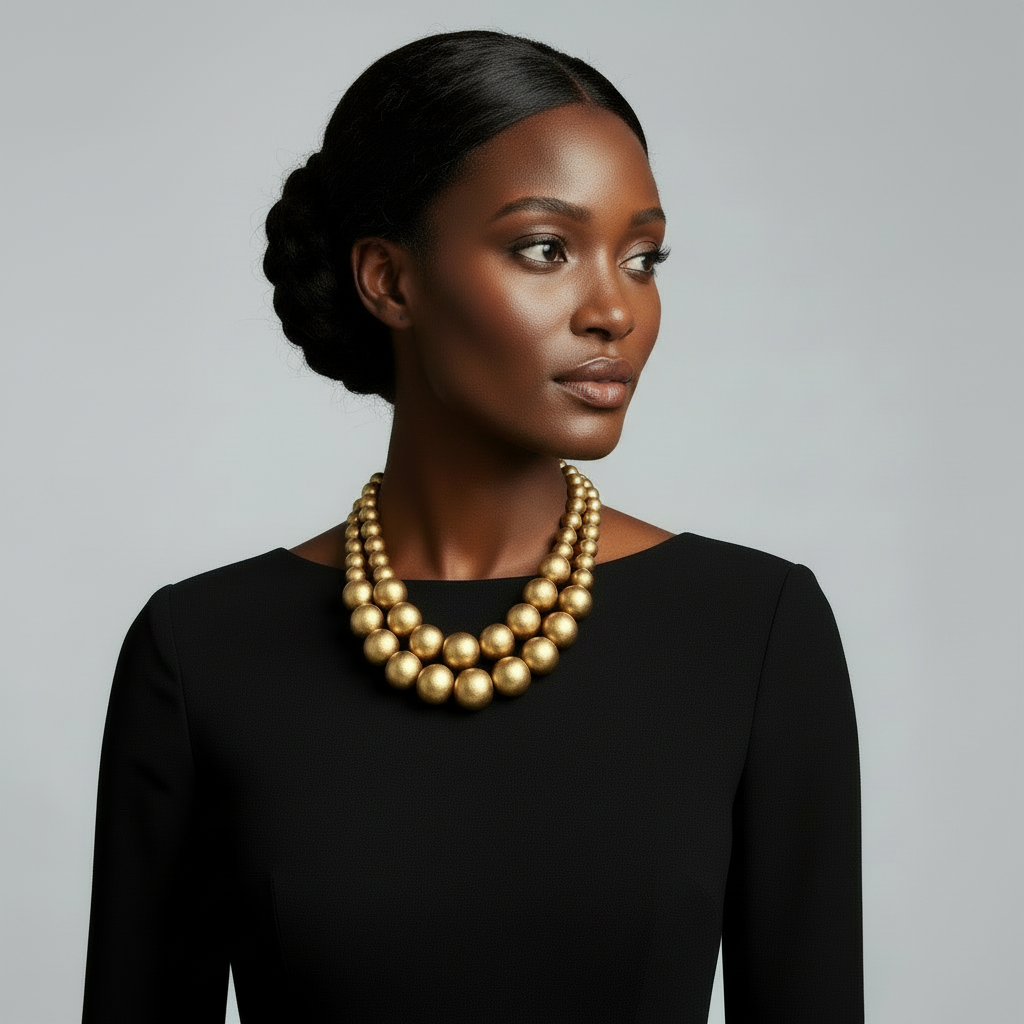 Gold Wood Multi-strand Necklace Set - Lightweight Statement Jewelry for Women