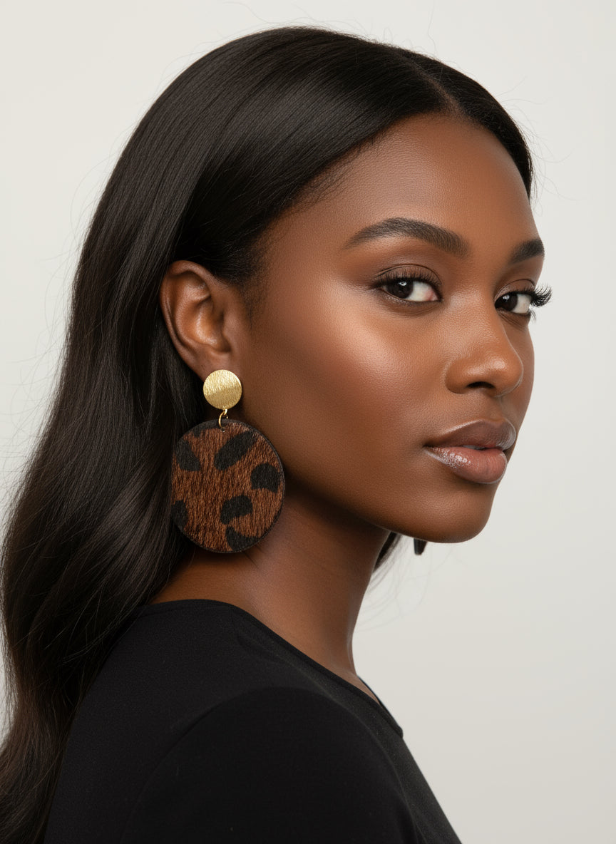 Faux Fur Leopard Print Wooden Earrings: Lightweight Safari Jewelry