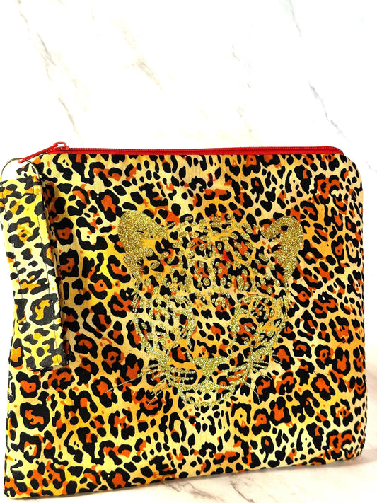 Leopard Makeup Bag,Animal Print, Oversized Clutch, Makeup Bag Makeup Pouch, Travel Bag Clutch, Wristlet, Gift for Her, Christmas Gift