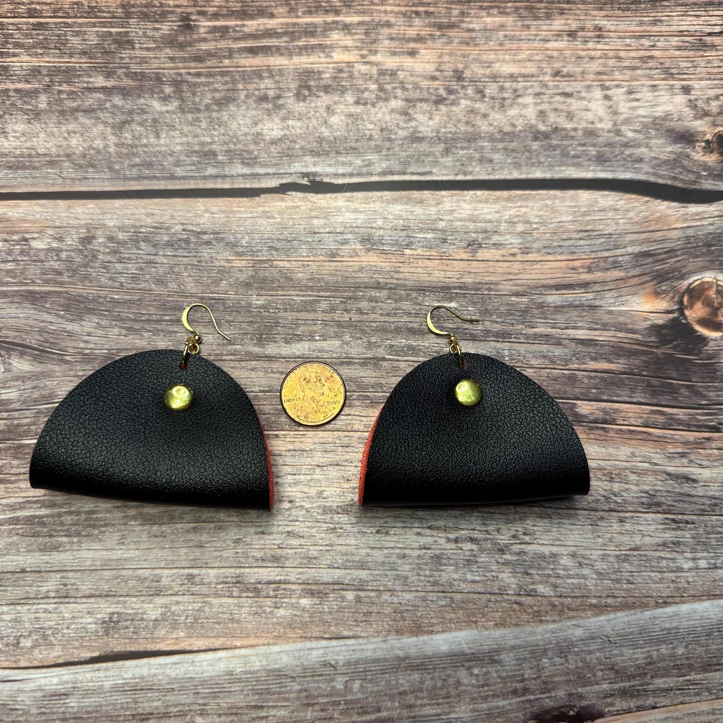 Black and Red Statement Faux Leather Earrings:  Unique Dangle Jewelry