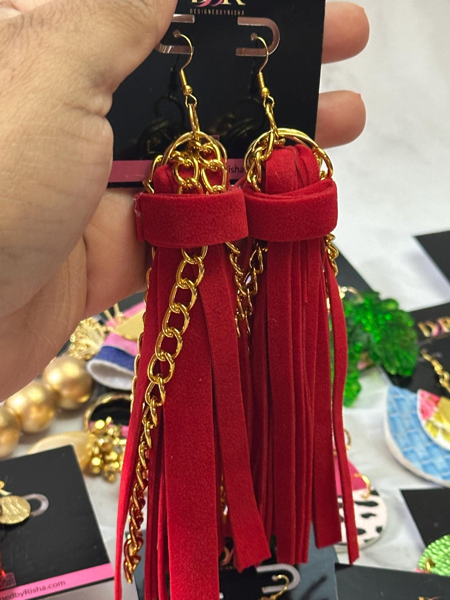 Velvet Tassel Chain Earrings | Long Dangle Statement Earrings | Boho Fringe Earrings | Lightweight Bold Earrings | Handmade Jewelry