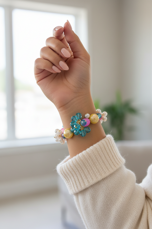 Colorful Chunky Beaded Statement Bracelet – Bold Handmade Jewelry with Vintage Floral Toggle Clasp