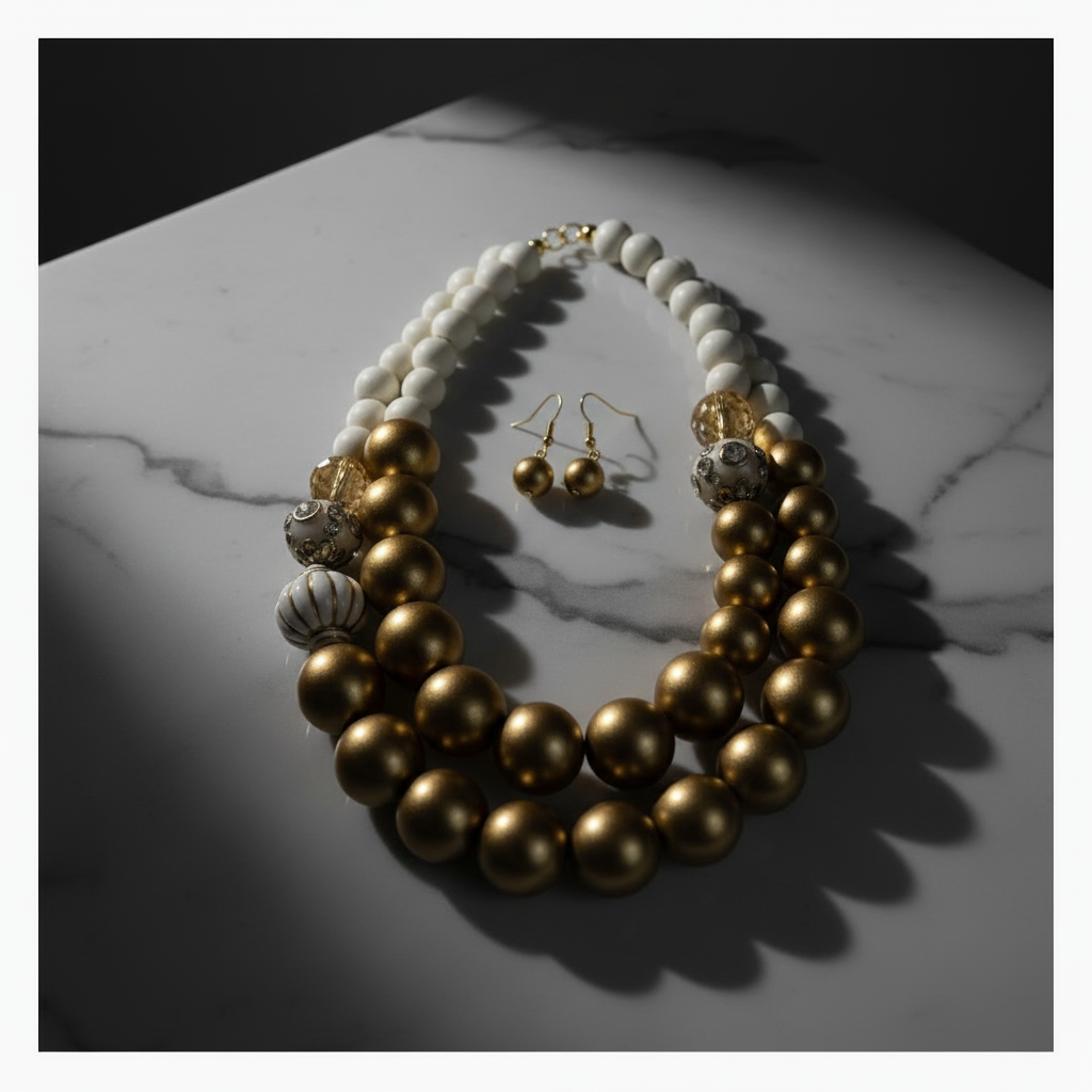 PREORDER Bold Gold Statement Necklace Set with Matching Earrings: Luxury Fashion Jewelry Gift