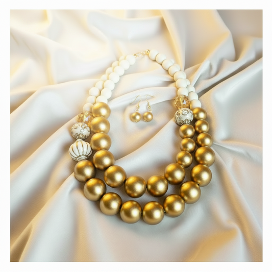PREORDER Bold Gold Statement Necklace Set with Matching Earrings: Luxury Fashion Jewelry Gift