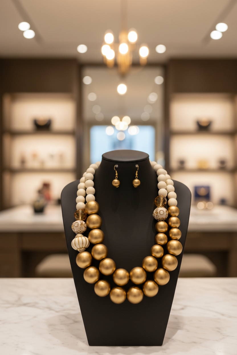 PREORDER Bold Gold Statement Necklace Set with Matching Earrings: Luxury Fashion Jewelry Gift