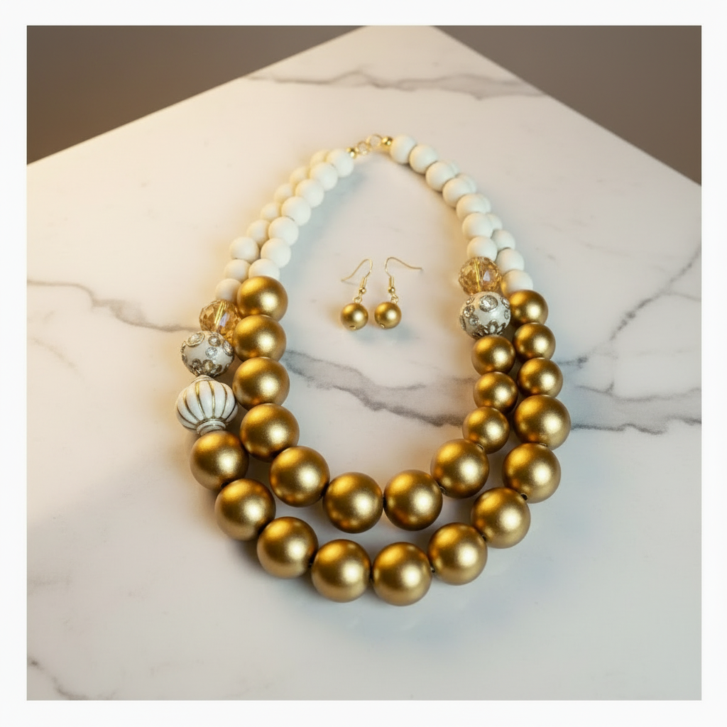 PREORDER Bold Gold Statement Necklace Set with Matching Earrings: Luxury Fashion Jewelry Gift