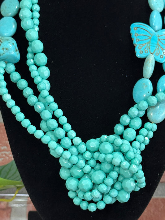 Blue Statement Necklace Blue Beaded Choker Necklace Fashionable Layered Multi Strand Necklace Gift For Her Handmade Jewelry