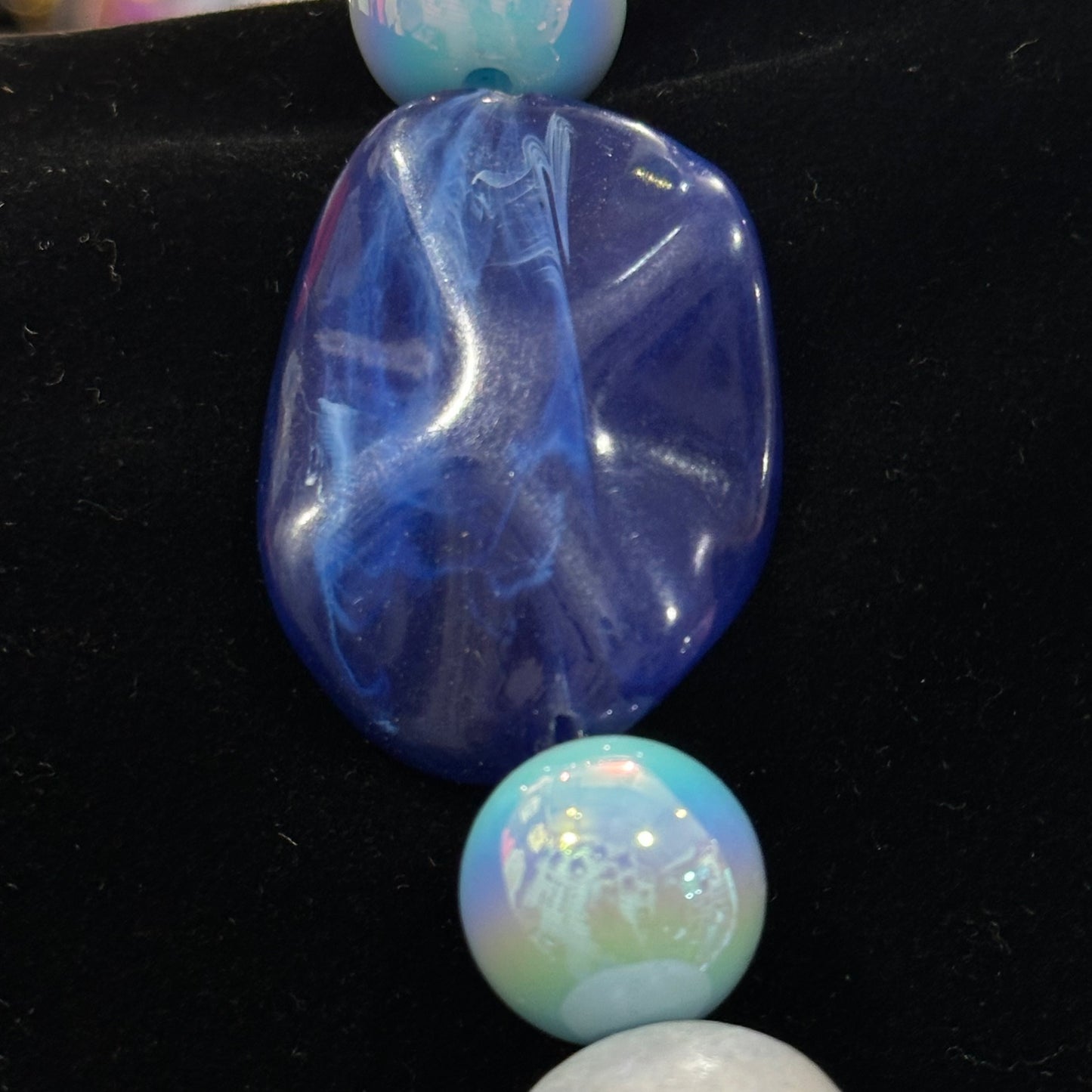 Beaded Tassel Statement Necklace: Grey, Blue & Yellow Fringe