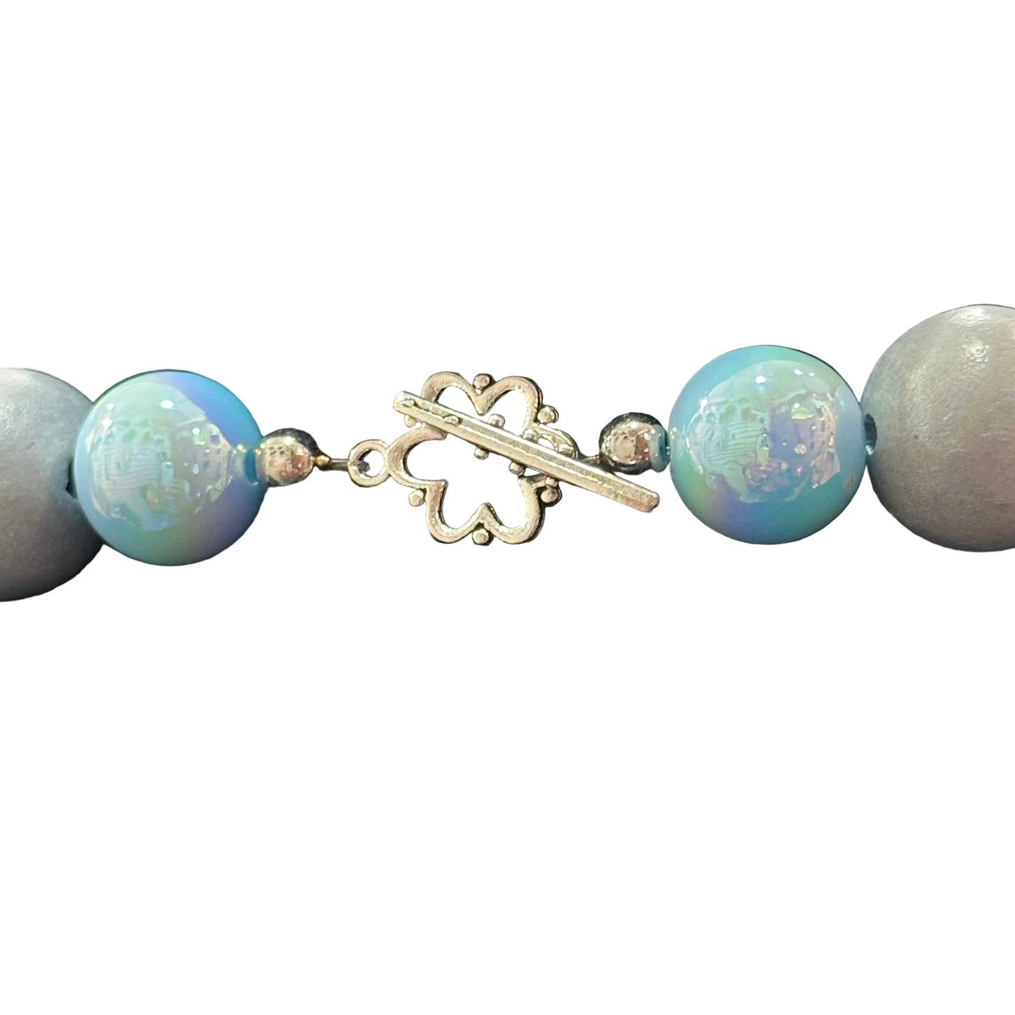 Beaded Tassel Statement Necklace: Grey, Blue & Yellow Fringe