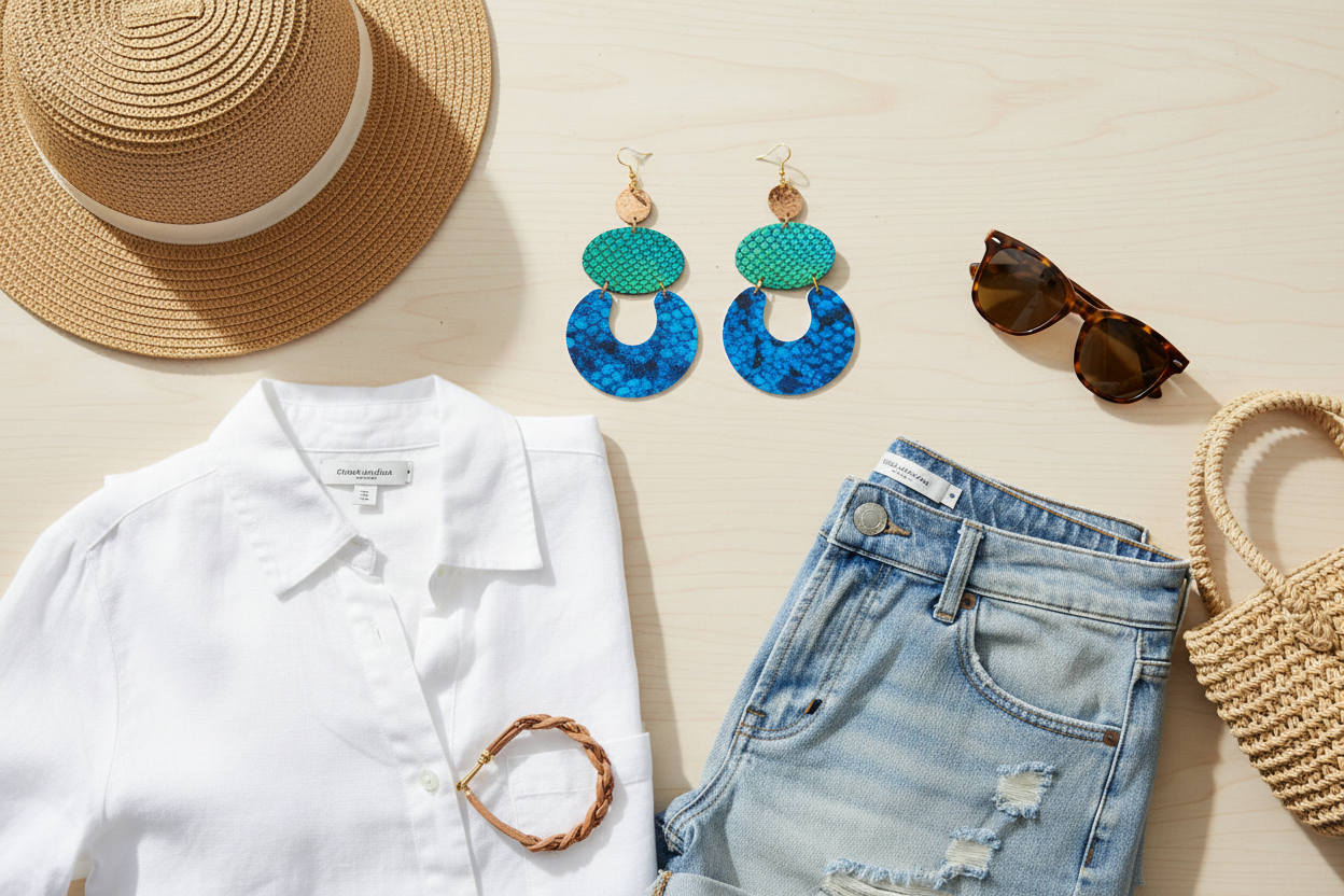 Blue Snakeskin Print Bold Long Statement Spring Earrings