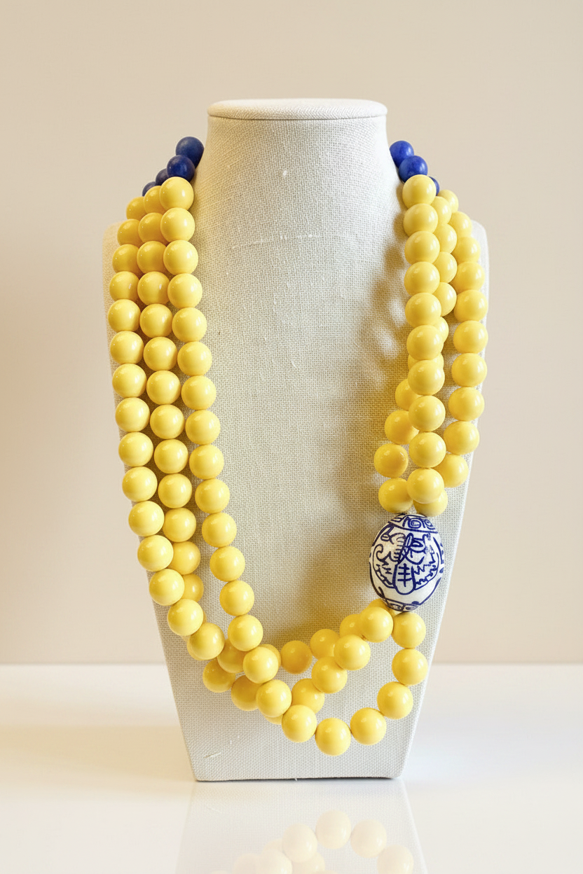PREORDER Chunky Layered Yellow Beaded Statement Necklace with Egg Focal Bead