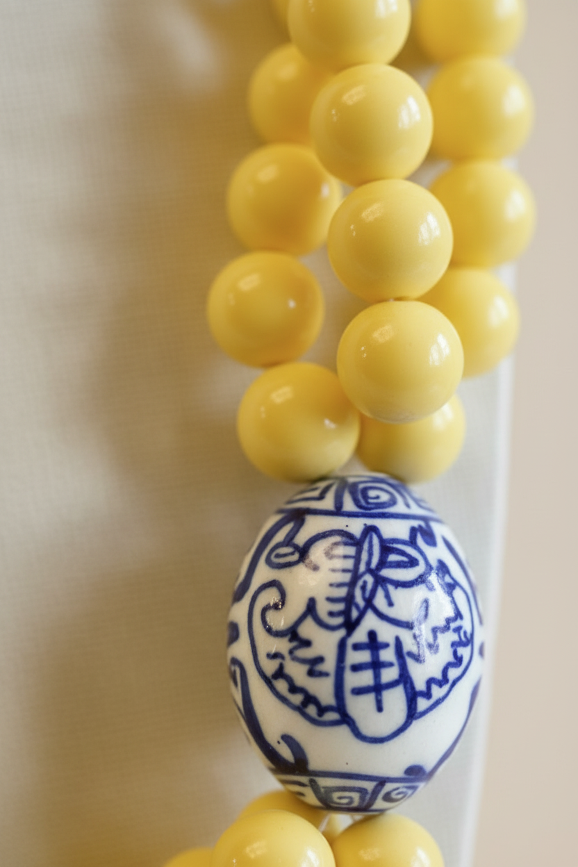 PREORDER Chunky Layered Yellow Beaded Statement Necklace with Egg Focal Bead
