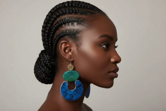 Blue Snakeskin Print Bold Long Statement Spring Earrings