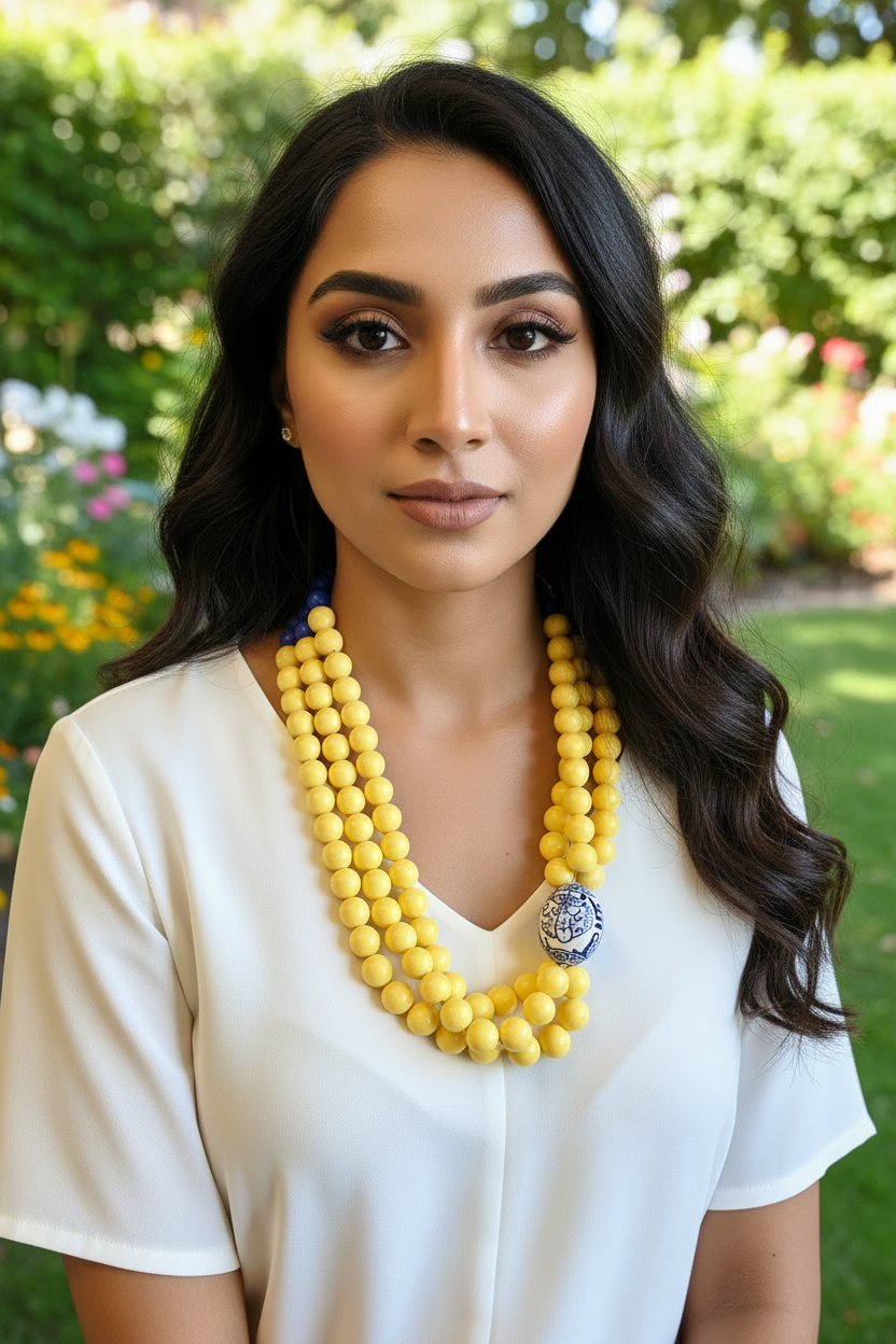 PREORDER Chunky Layered Yellow Beaded Statement Necklace with Egg Focal Bead