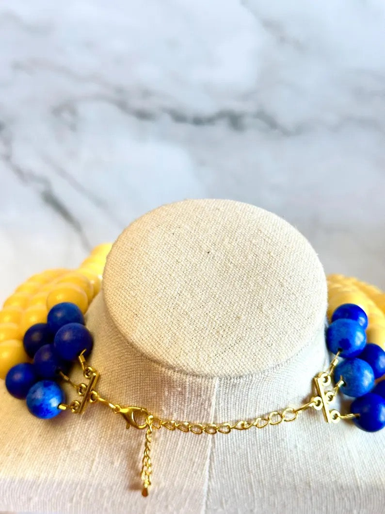 PREORDER Chunky Layered Yellow Beaded Statement Necklace with Egg Focal Bead