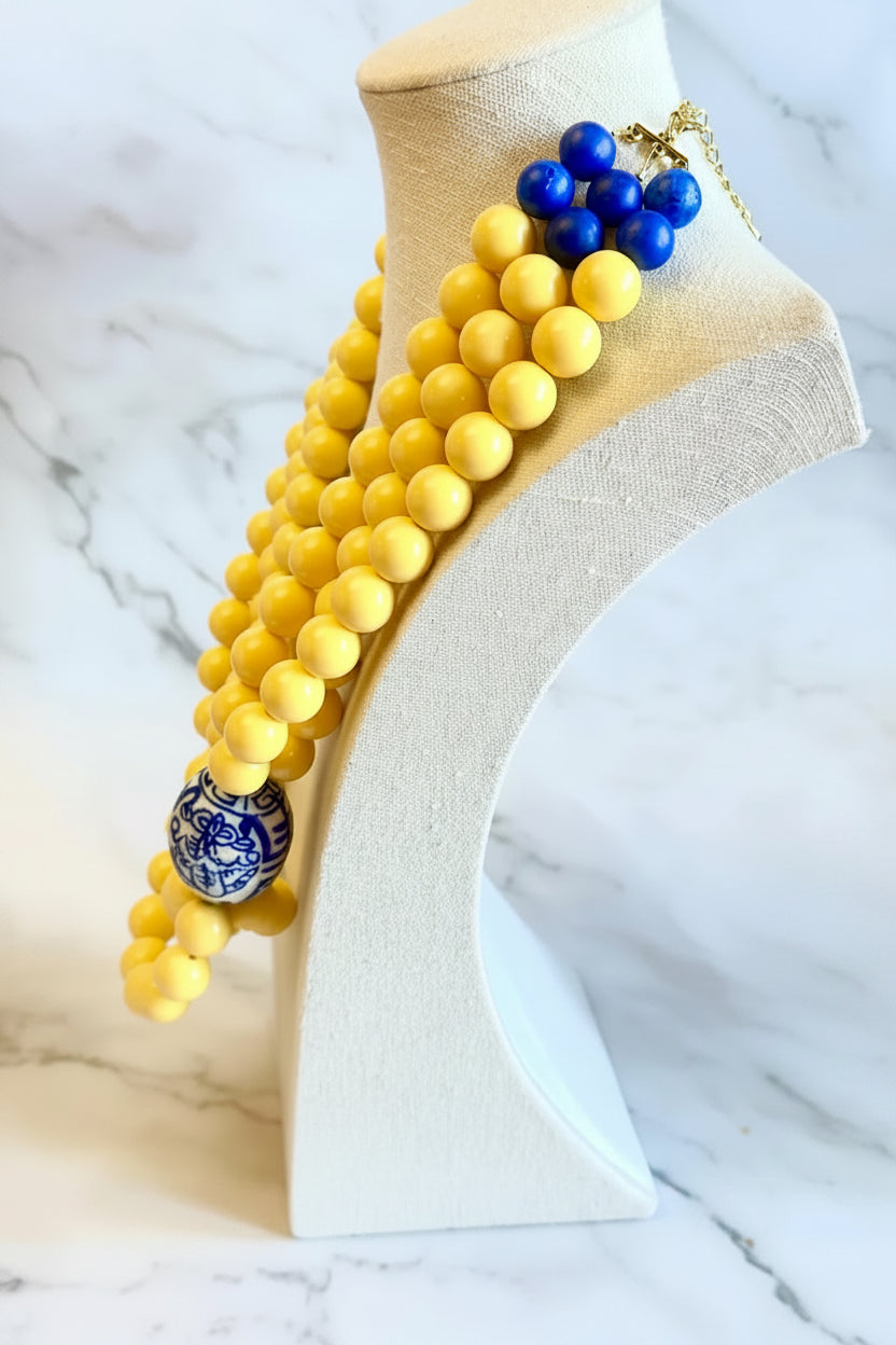 PREORDER Chunky Layered Yellow Beaded Statement Necklace with Egg Focal Bead