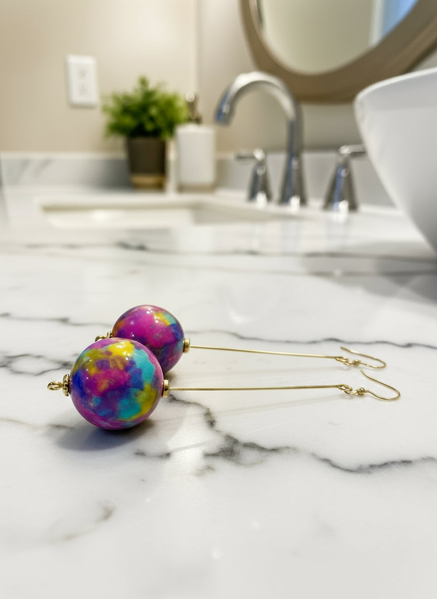 Tie Dye Statement Earrings: Lightweight Clay Colorful Jewelry