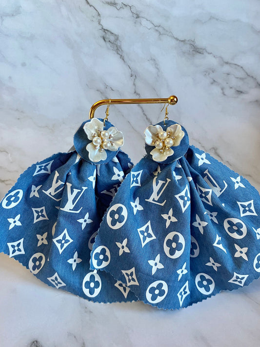 Handmade Earrings, Denim Earrings, Fabric Earrings, Pearl Embellished Earrings, Trendy Earrings, Pearl Earrings, Fashion Earrings, Stylish