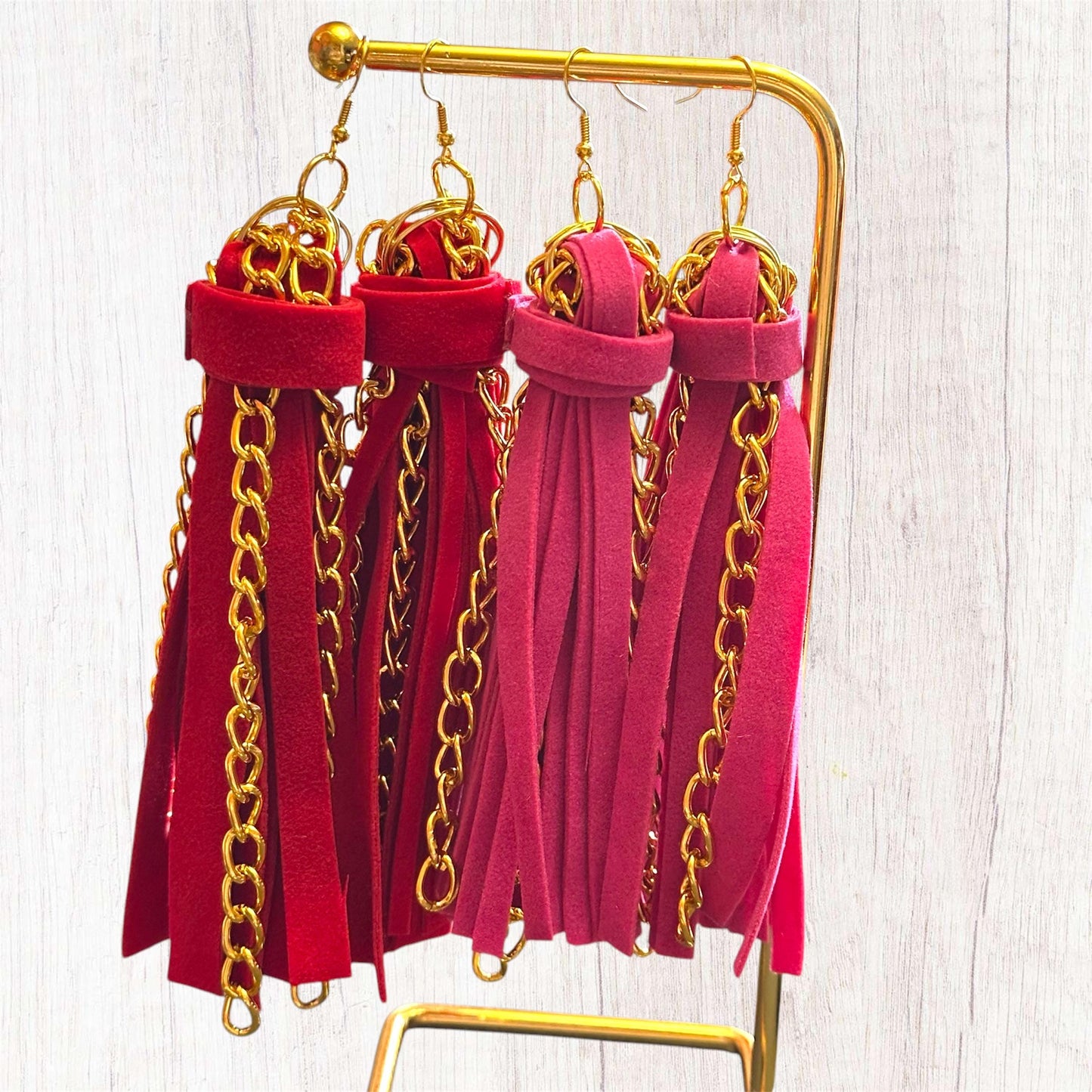 Velvet Tassel Chain Earrings | Long Dangle Statement Earrings | Boho Fringe Earrings | Lightweight Bold Earrings | Handmade Jewelry