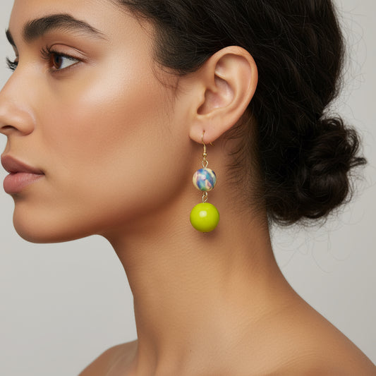 Green and Yellow Everyday Earrings: Boho Lightweight Dangles