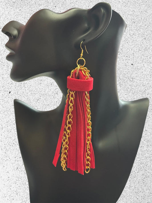 Velvet Tassel Chain Earrings | Long Dangle Statement Earrings | Boho Fringe Earrings | Lightweight Bold Earrings | Handmade Jewelry