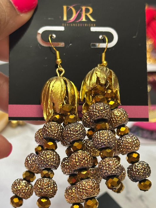 Gold Formal Earrings - Lightweight Beaded Evening Jewelry - Gift for Her, Dazzling Statement Earrings