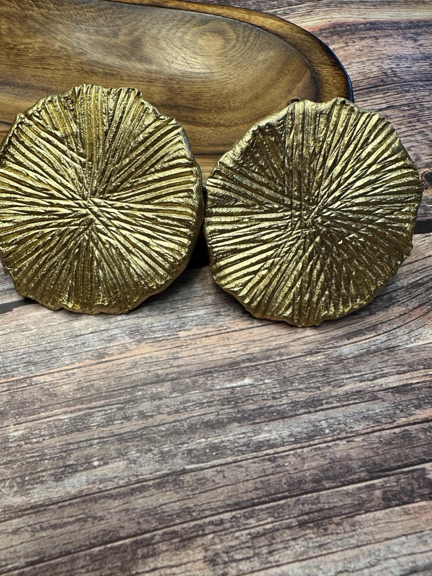 Gold Textured Statement Earrings: Lightweight Unique Clay Jewelry