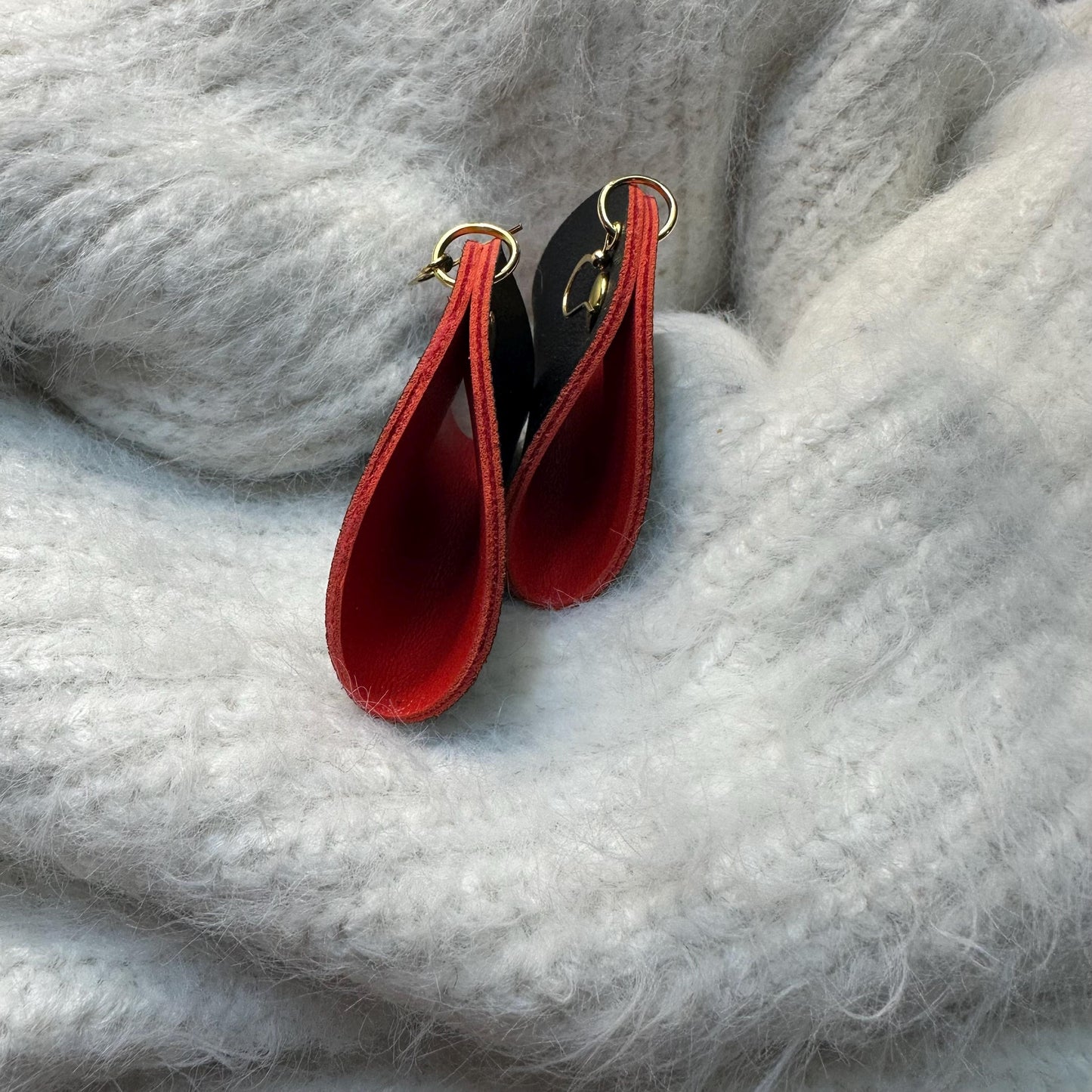 Black and Red Statement Faux Leather Earrings:  Unique Dangle Jewelry