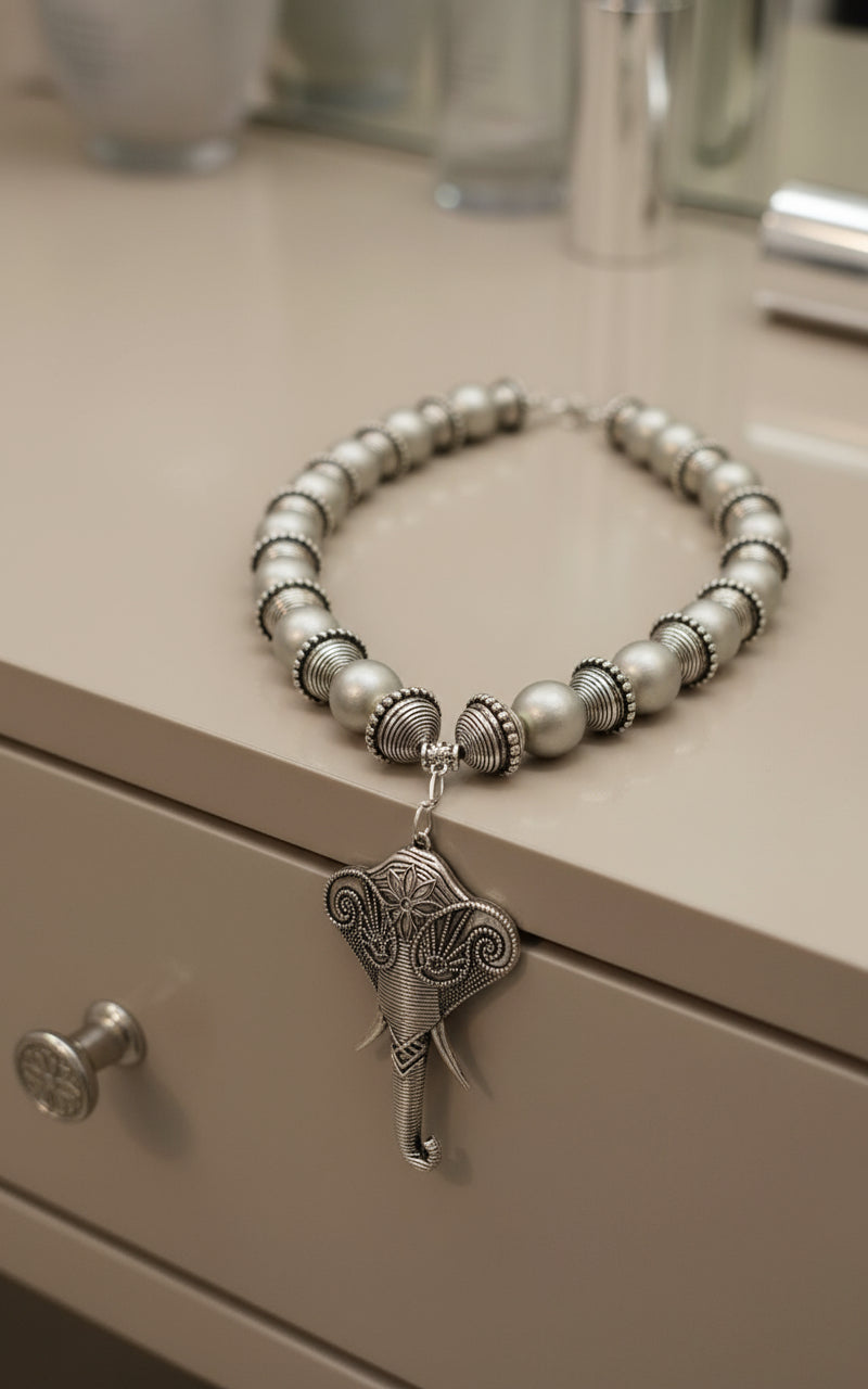 Silver Elephant Pendant Necklace: Tribal Fashion Jewelry